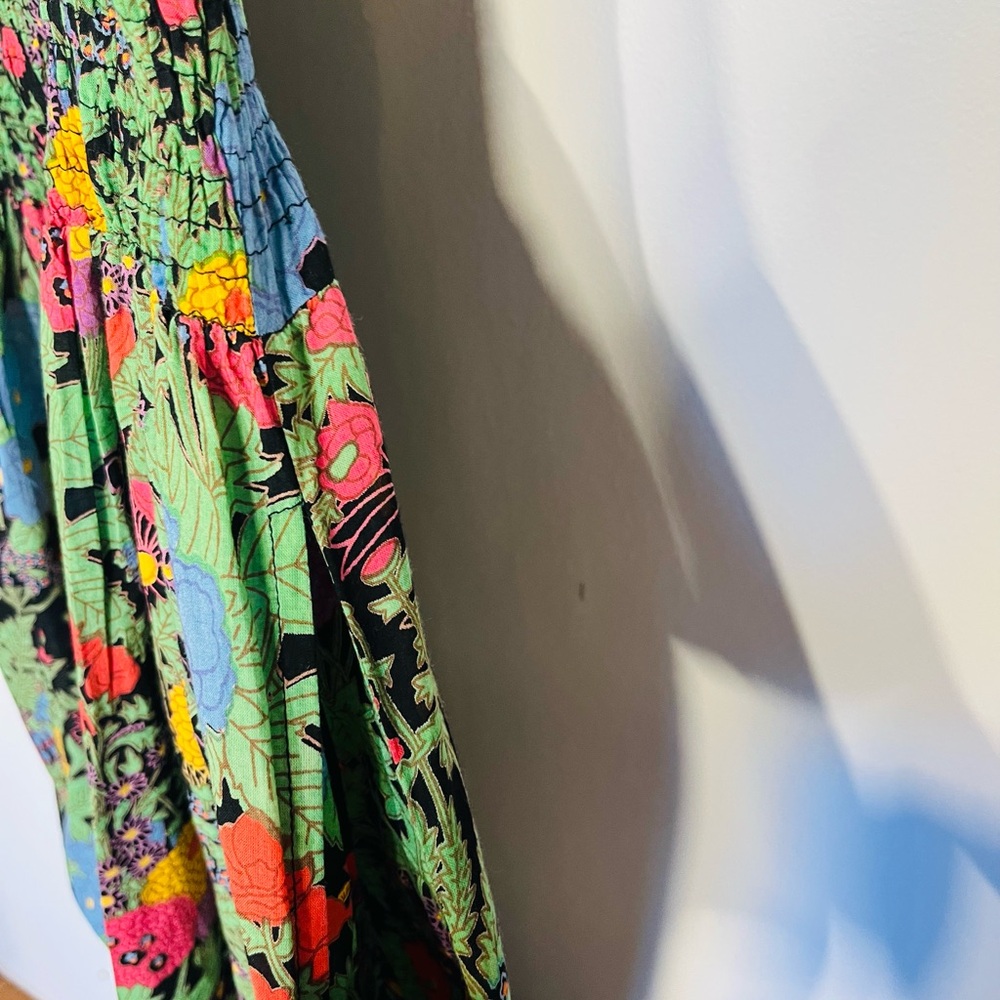 Mille Tropical Smocked Midi Dress with Ruffle Sleeves - Green Floral - Picture 6 of 8